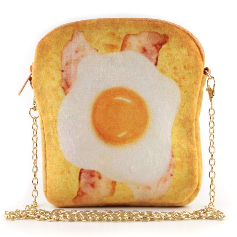 QiMing Fried Eggs Bacon barbecue Toast Shoulder Bag,Cute Plush Food Crossbody Handbag for Women - Image 1